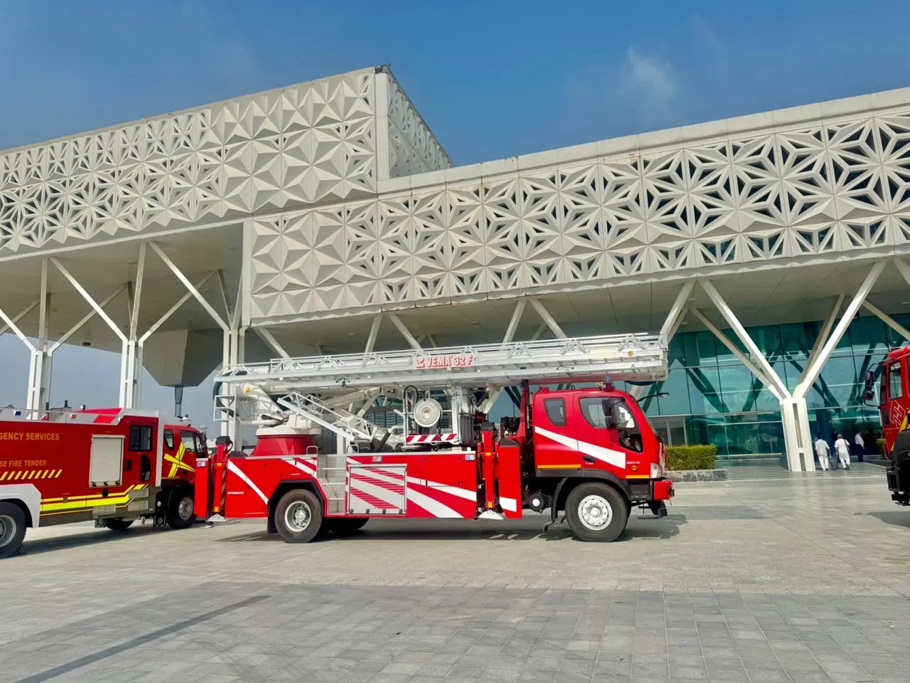 Aerial ladder fire truck outside Fire India 2026, New Delhi — Zed-King Institute of Fire And Safety gallery