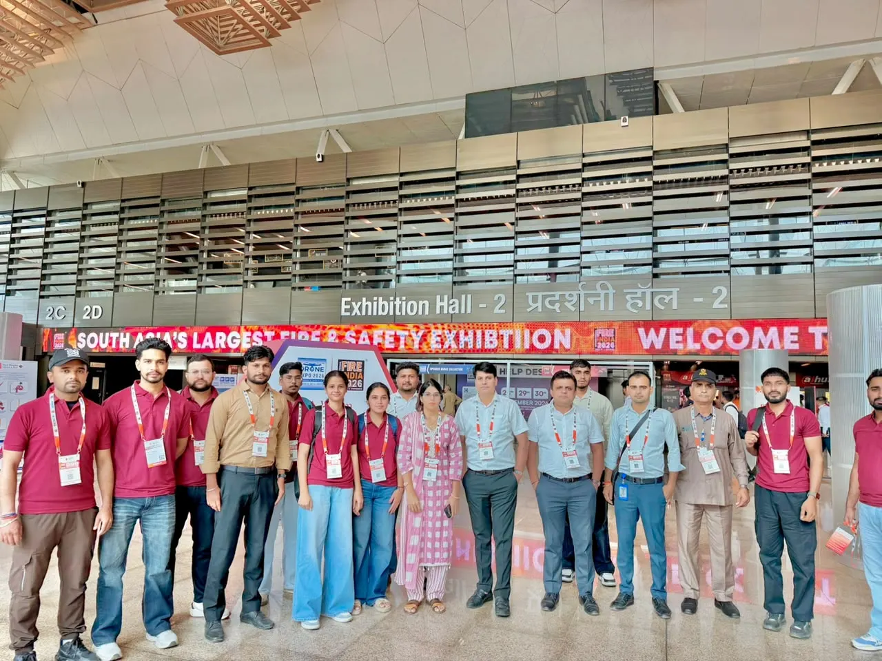 Zed-King students and team outside Exhibition Hall 2 at Fire India 2026 — Zed-King Institute of Fire And Safety gallery