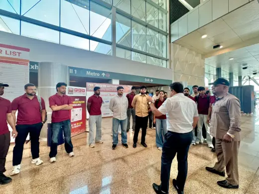 Students being briefed before entering the Fire India 2026 exhibition