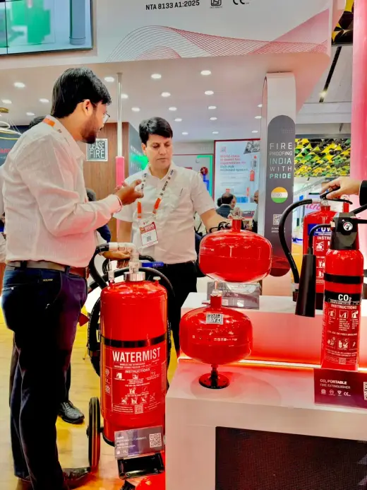 Water mist and CO2 fire extinguishers on display at Fire India 2026 — Zed-King Institute of Fire And Safety gallery